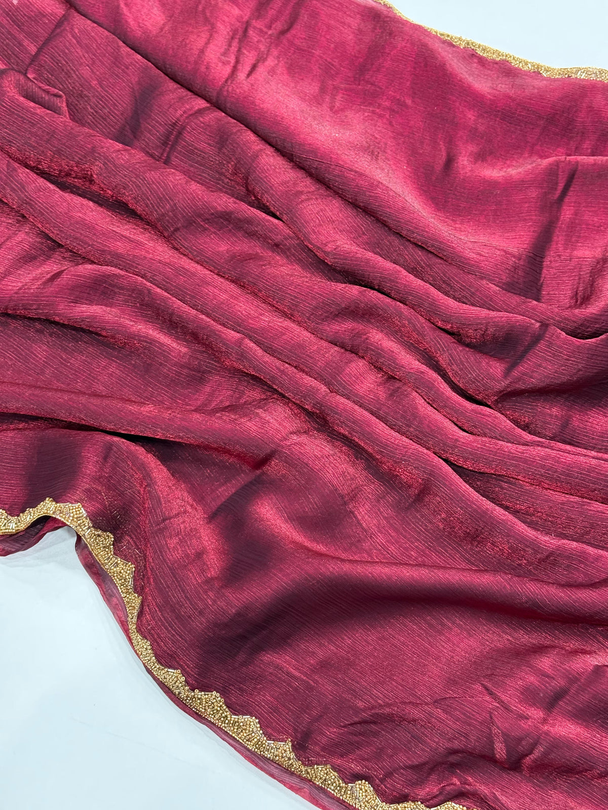 New Partywear Crush Silk Katdana Moti Lace Border Work Fancy Designer Saree With Blouse