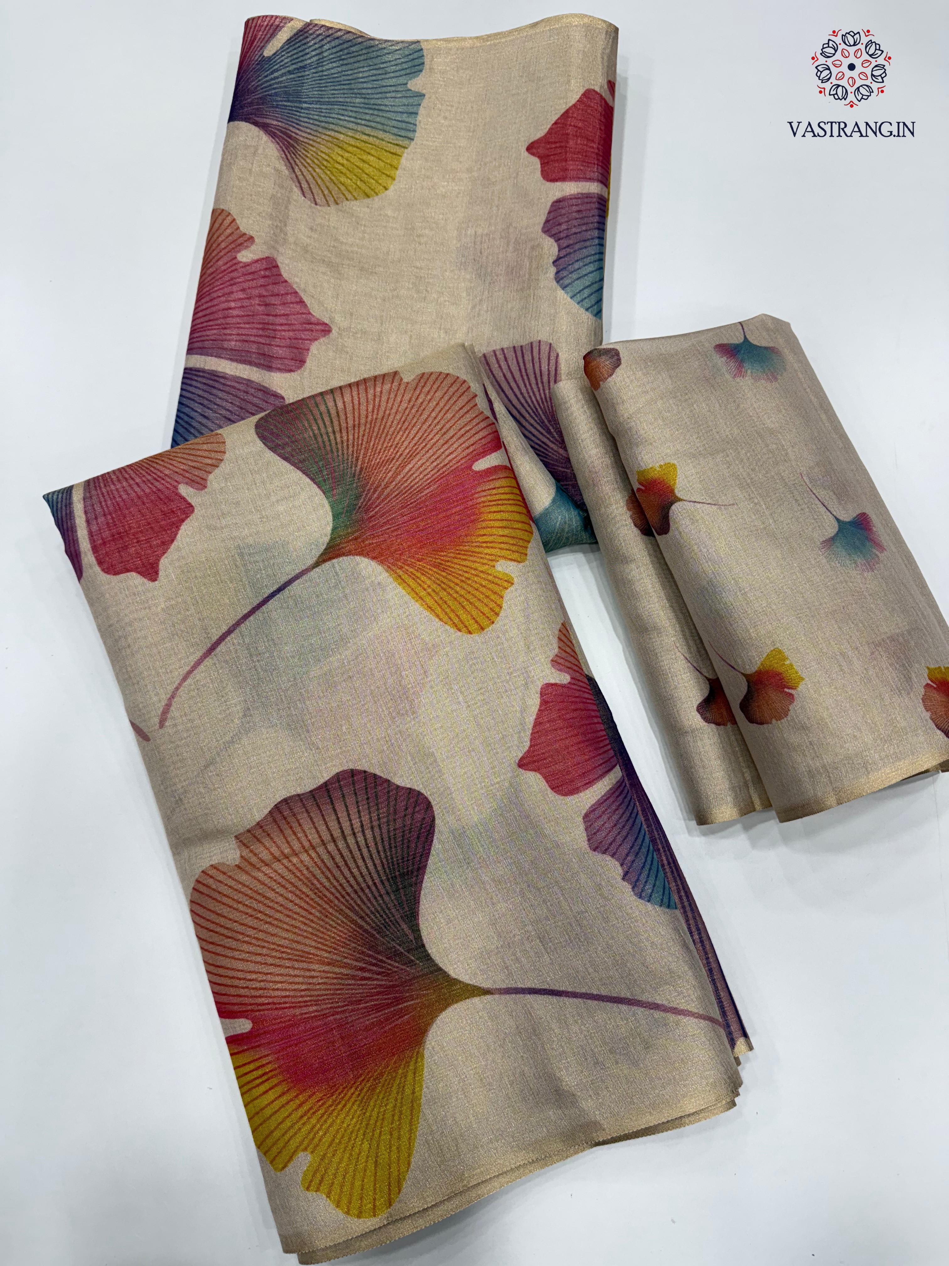 New Multicolor Tissue Cotton Flower Printed Fancy Designer Wedding Wear Saree With Blouse