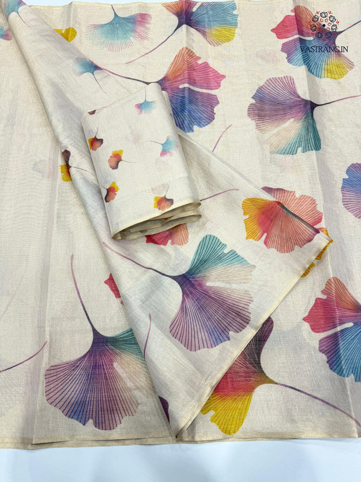 New Multicolor Tissue Cotton Flower Printed Fancy Designer Wedding Wear Saree With Blouse