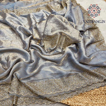 Load image into Gallery viewer, Latest Partywear Space Silk Jarkhan Heavy Diamond Work Fancy Designer Saree With Blouse
