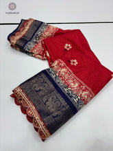 Load image into Gallery viewer, New Function Wear Dola Silk Print Jacquard Weaving Border With Sequence Lace Work Fancy Designer Saree
