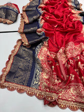 Load image into Gallery viewer, New Function Wear Dola Silk Print Jacquard Weaving Border With Sequence Lace Work Fancy Designer Saree
