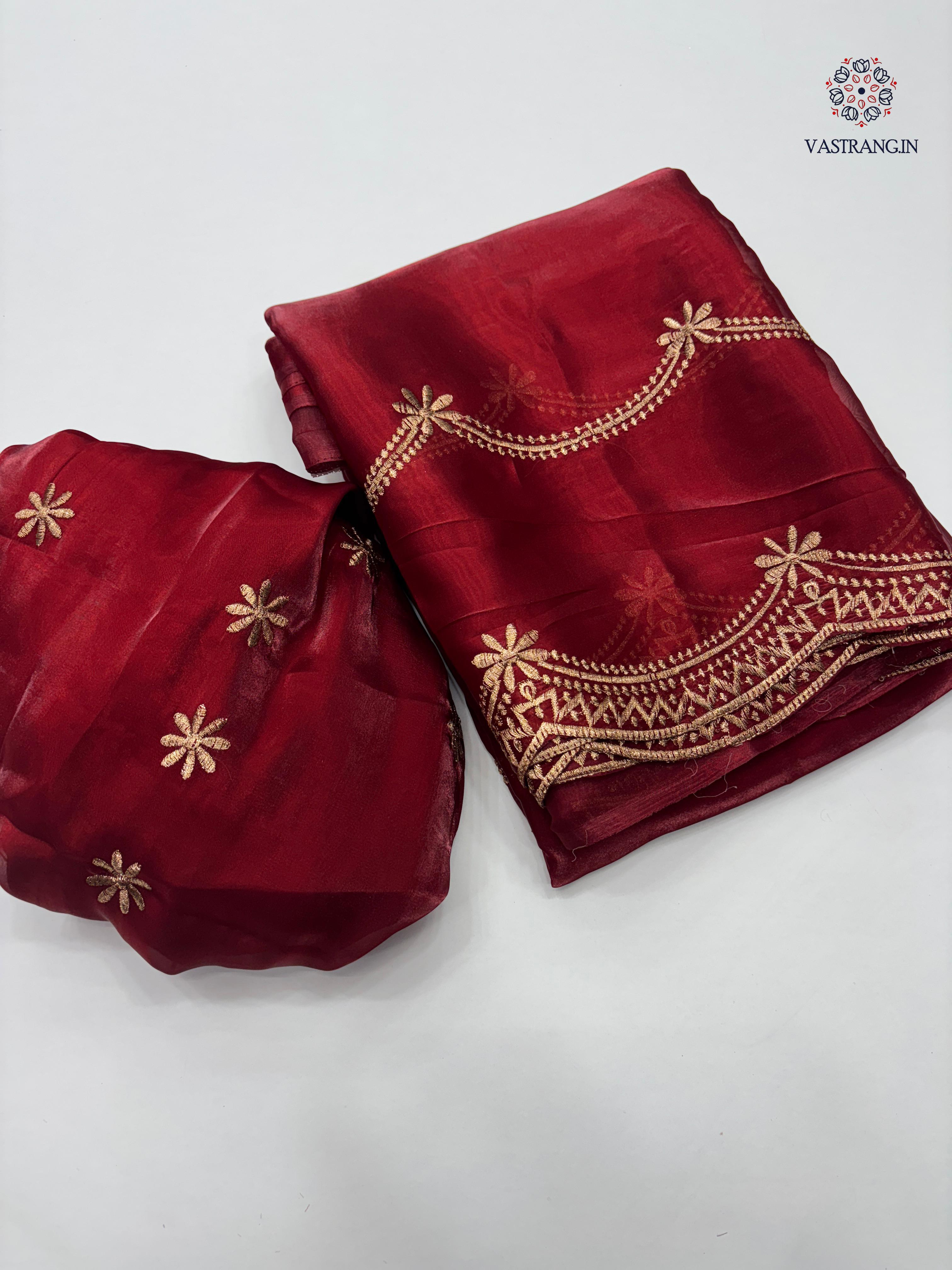 New Party Wear Silk Embroidery Work Fancy Designer Saree With Blouse