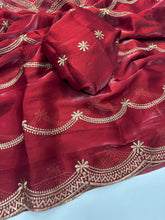 Load image into Gallery viewer, New Party Wear Jimmy Silk Embroidery Work Fancy Designer Saree With Blouse
