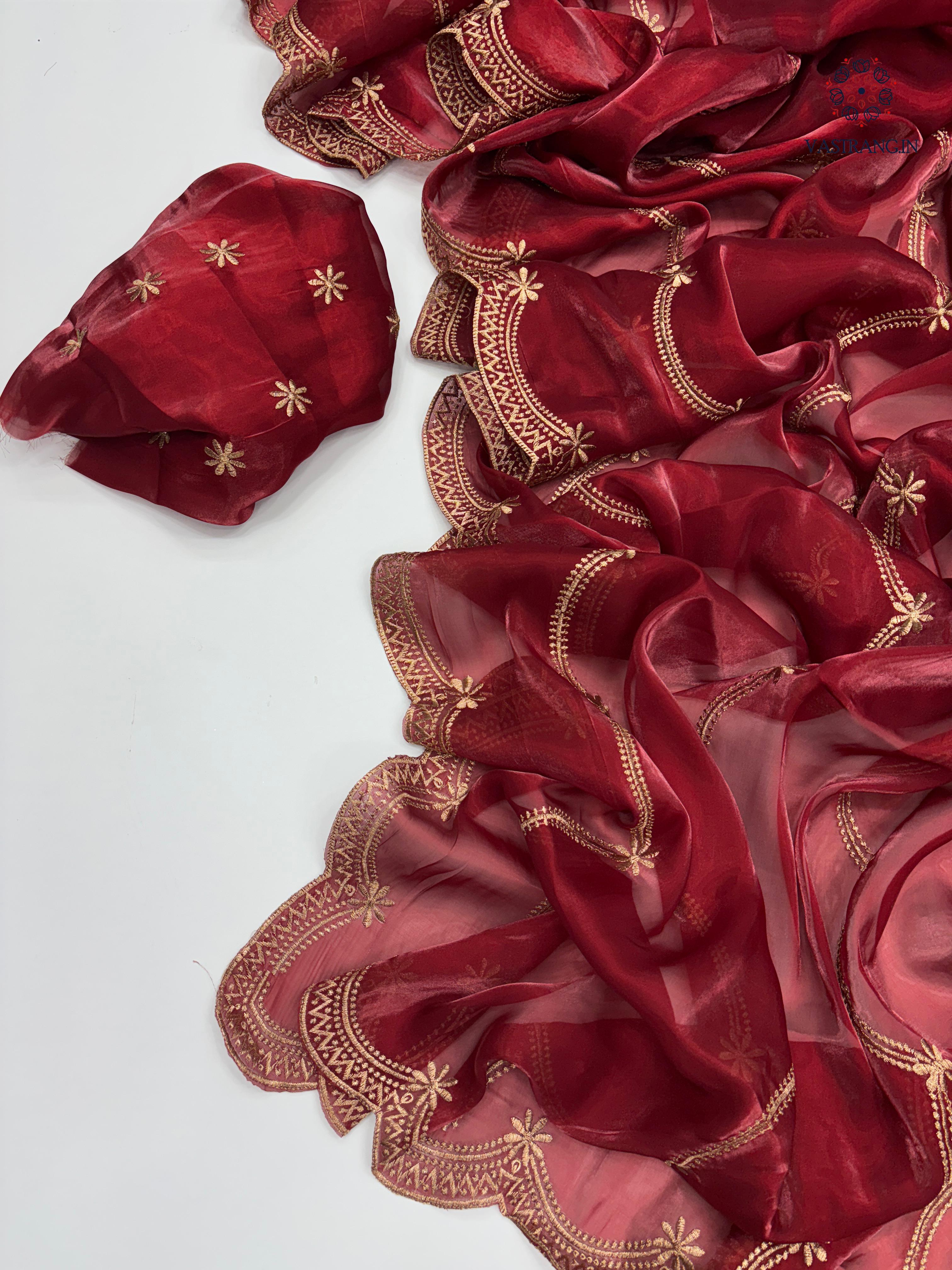 New Party Wear Silk Embroidery Work Fancy Designer Saree With Blouse
