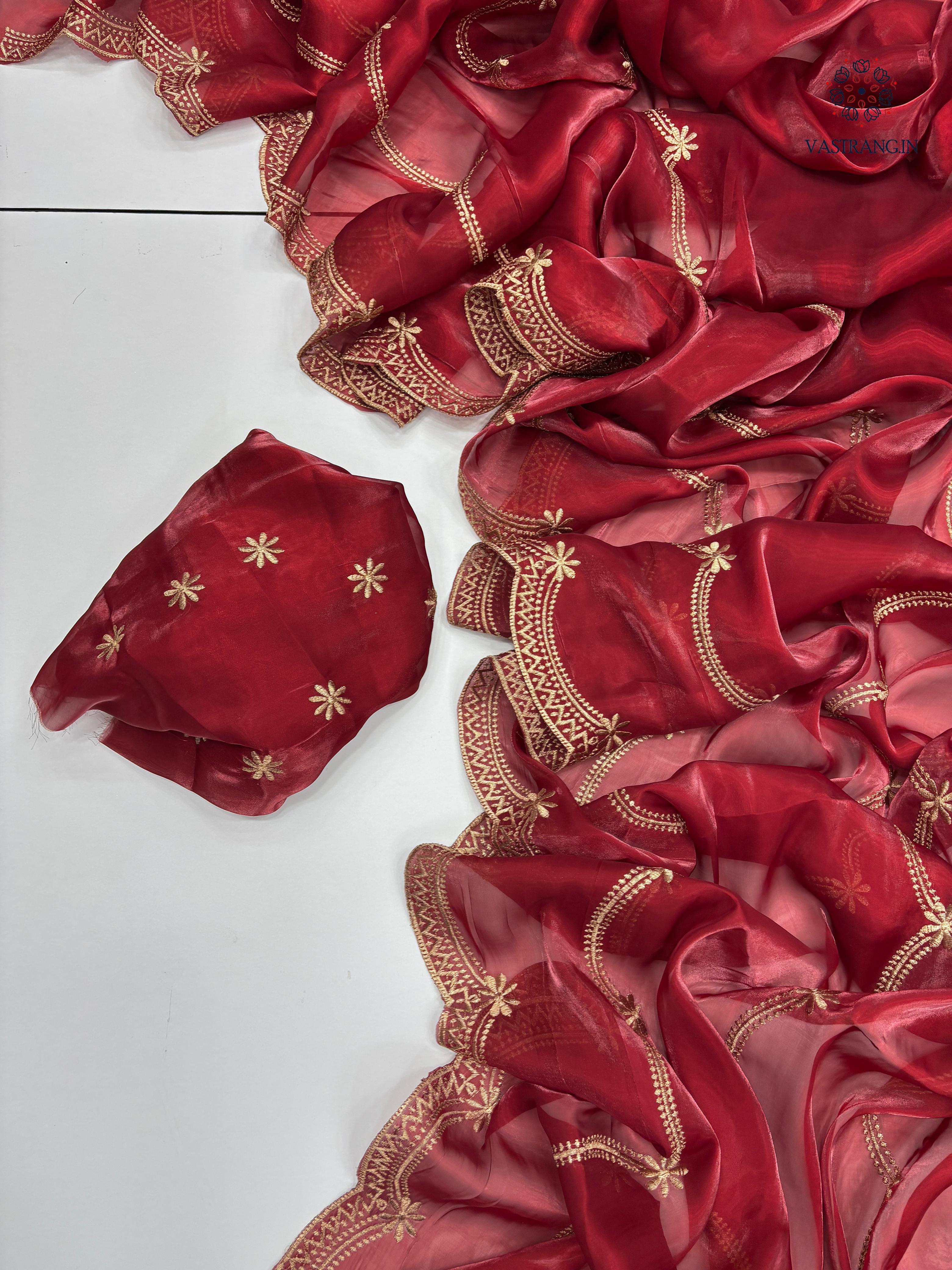New Party Wear Silk Embroidery Work Fancy Designer Saree With Blouse