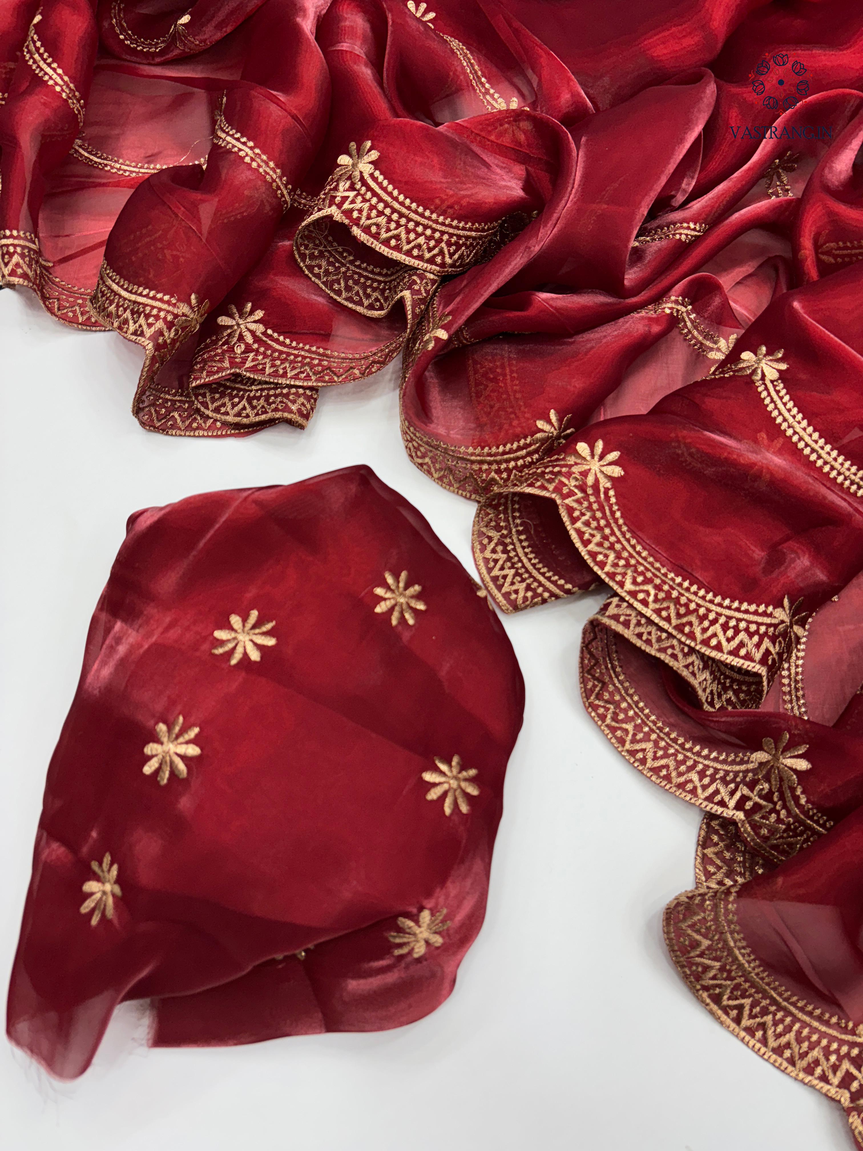 New Party Wear Silk Embroidery Work Fancy Designer Saree With Blouse