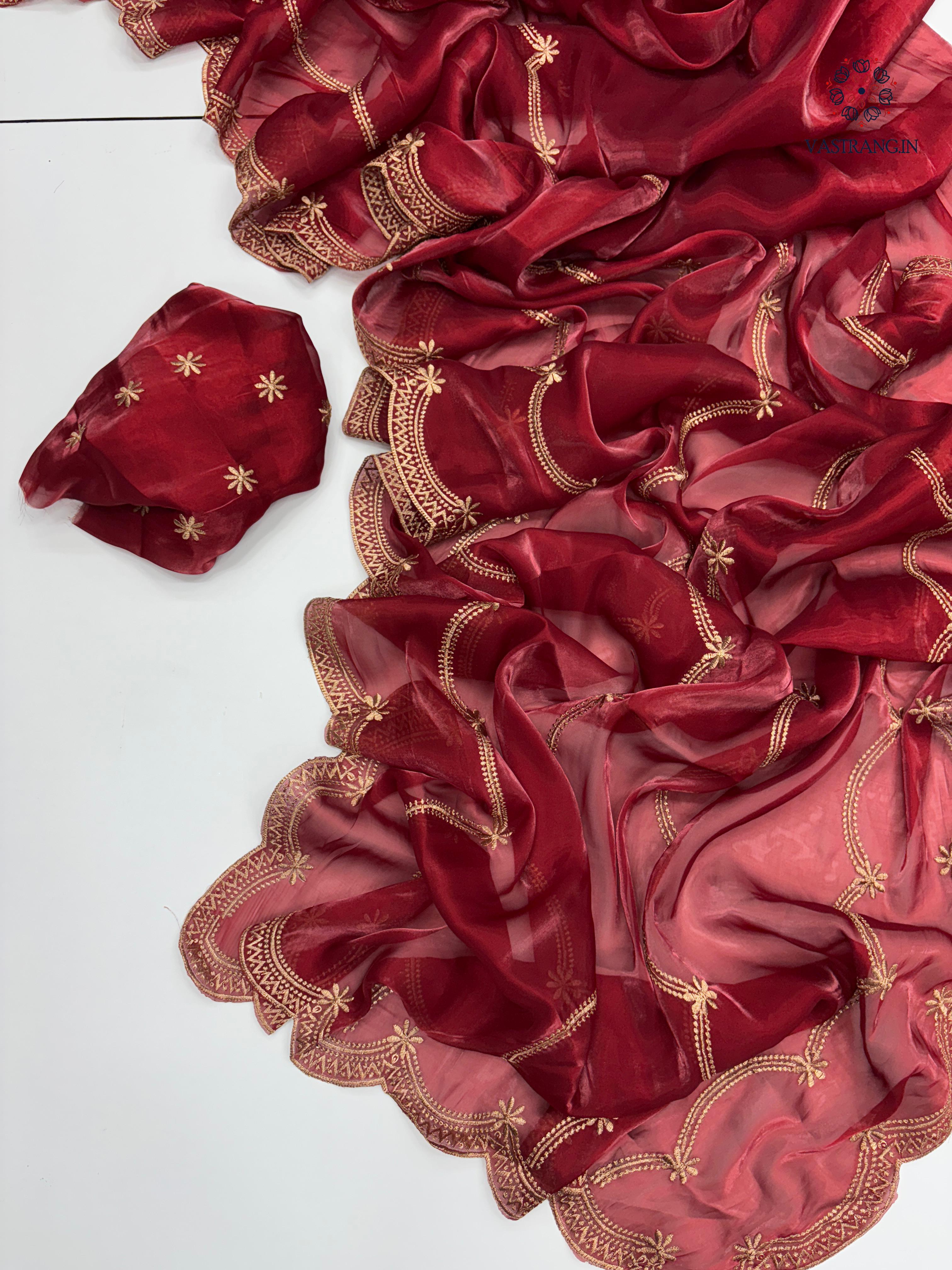 New Party Wear Silk Embroidery Work Fancy Designer Saree With Blouse