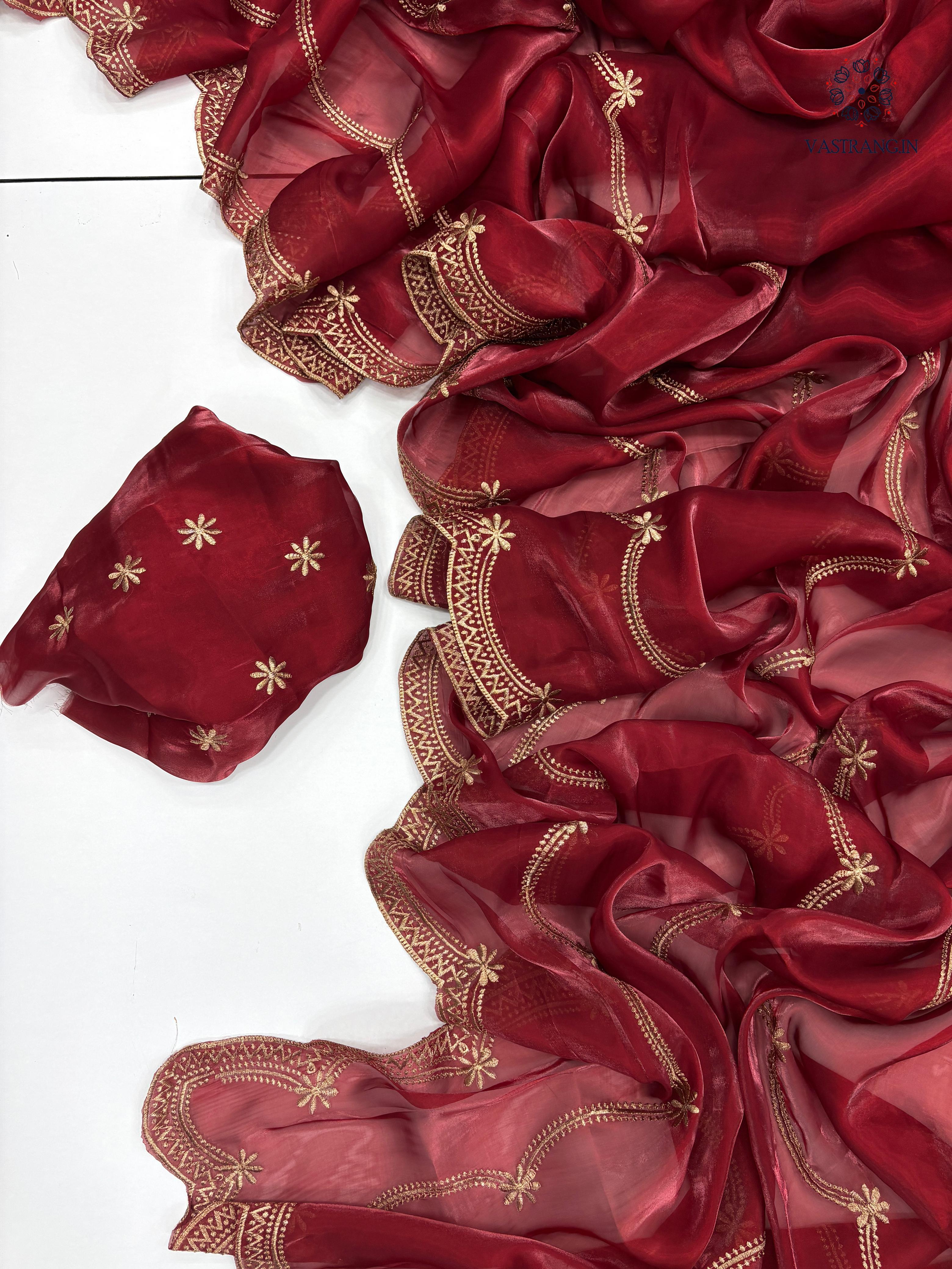 New Party Wear Silk Embroidery Work Fancy Designer Saree With Blouse