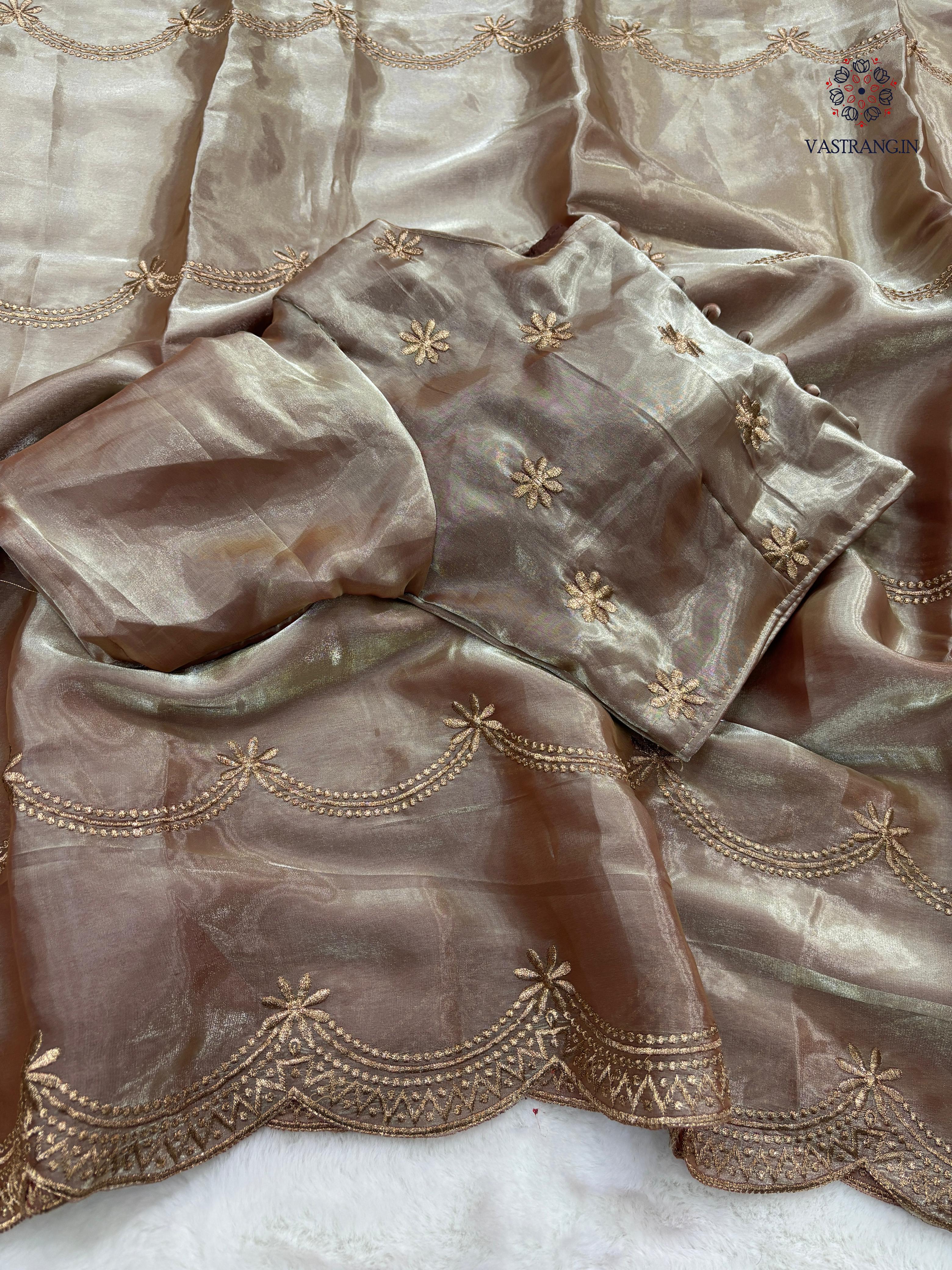 New Party Wear Silk Embroidery Work Fancy Designer Saree With Blouse