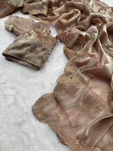 Load image into Gallery viewer, New Party Wear Jimmy Silk Embroidery Work Fancy Designer Saree With Blouse
