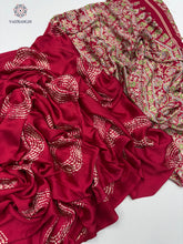 Load image into Gallery viewer, New Wedding Wear Pure Satin Silk Ajrak Printed Rich Pallu n Tussles Work Fancy Designer Saree
