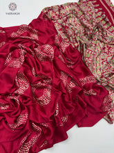 Load image into Gallery viewer, New Wedding Wear Pure Satin Silk Ajrak Printed Rich Pallu n Tussles Work Fancy Designer Saree
