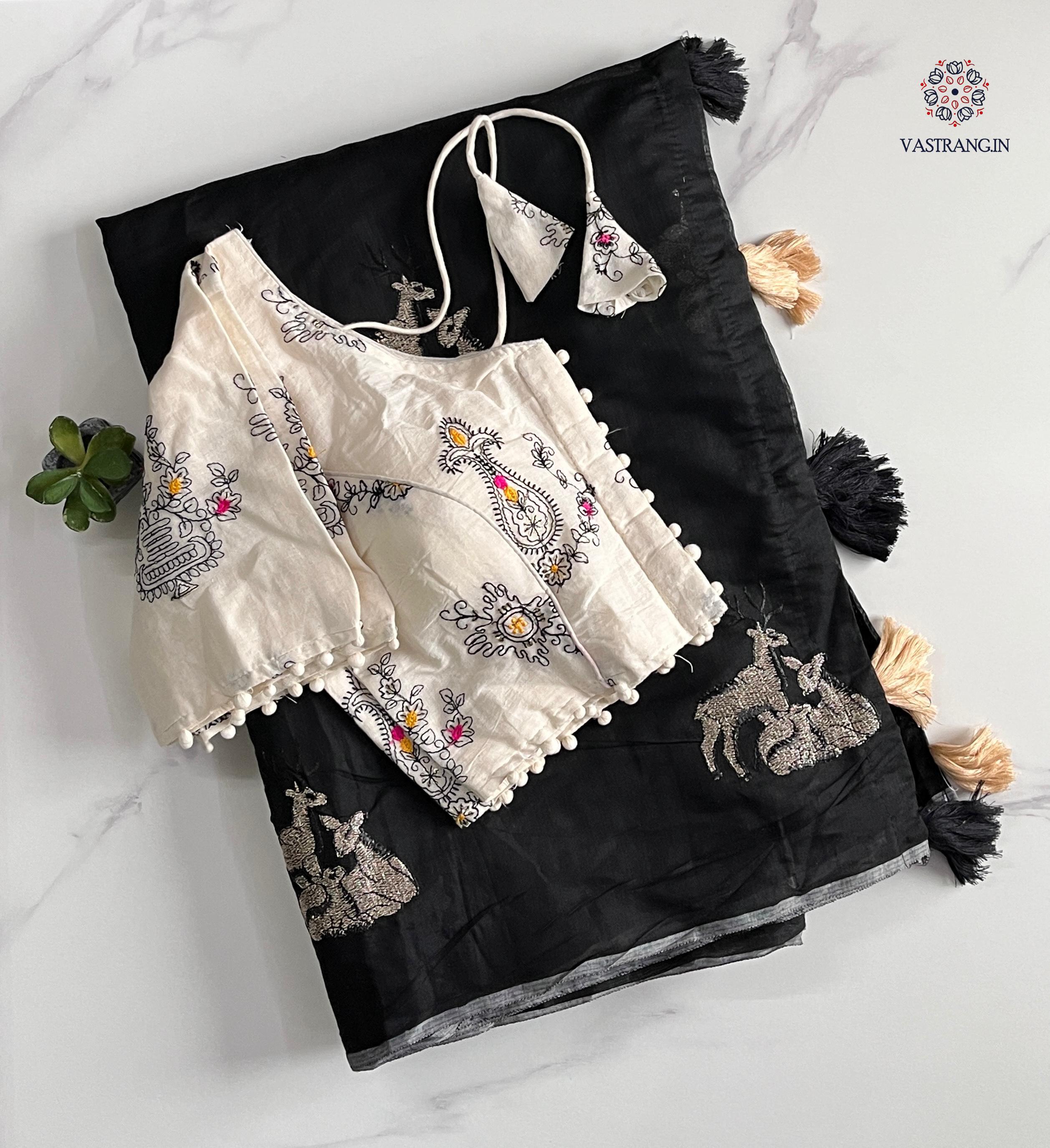 New Chanderi Cotton Embroidery n Tussels Work Fancy Designer Festive Wear Saree With Stitched Blouse