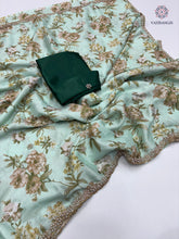 Load image into Gallery viewer, New Wedding Wear Pure Chinnon Silk Print Embroidery n Diamond Work Fancy Designer Saree
