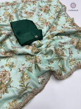 Load image into Gallery viewer, New Wedding Wear Pure Chinnon Silk Print Embroidery n Diamond Work Fancy Designer Saree
