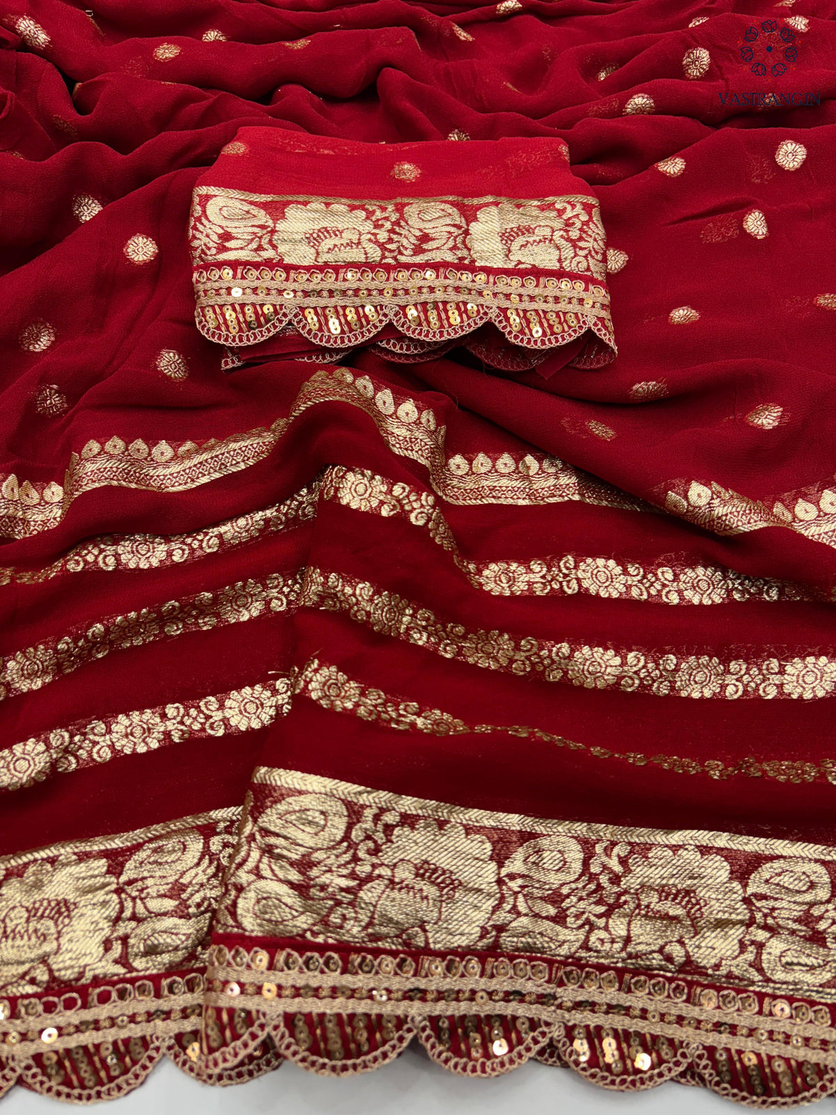 Latest Wedding wear Viscose Georgette Jacquard Weaving n Sequence Border Work Designer Saree