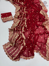 Load image into Gallery viewer, Latest Wedding wear Viscose Georgette Jacquard Weaving n Sequence Border Work Designer Saree

