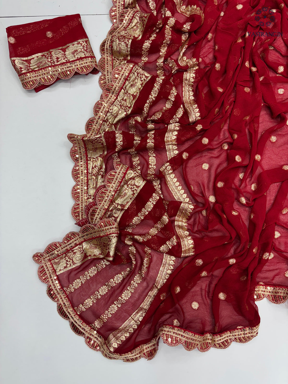 Latest Wedding wear Viscose Georgette Jacquard Weaving n Sequence Border Work Designer Saree