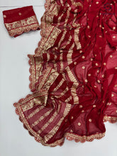 Load image into Gallery viewer, Latest Wedding wear Viscose Georgette Jacquard Weaving n Sequence Border Work Designer Saree
