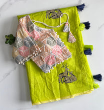 Load image into Gallery viewer, New Chanderi Cotton Embroidery n Tussels Work Fancy Designer Festive Wear Saree With Stitched Blouse
