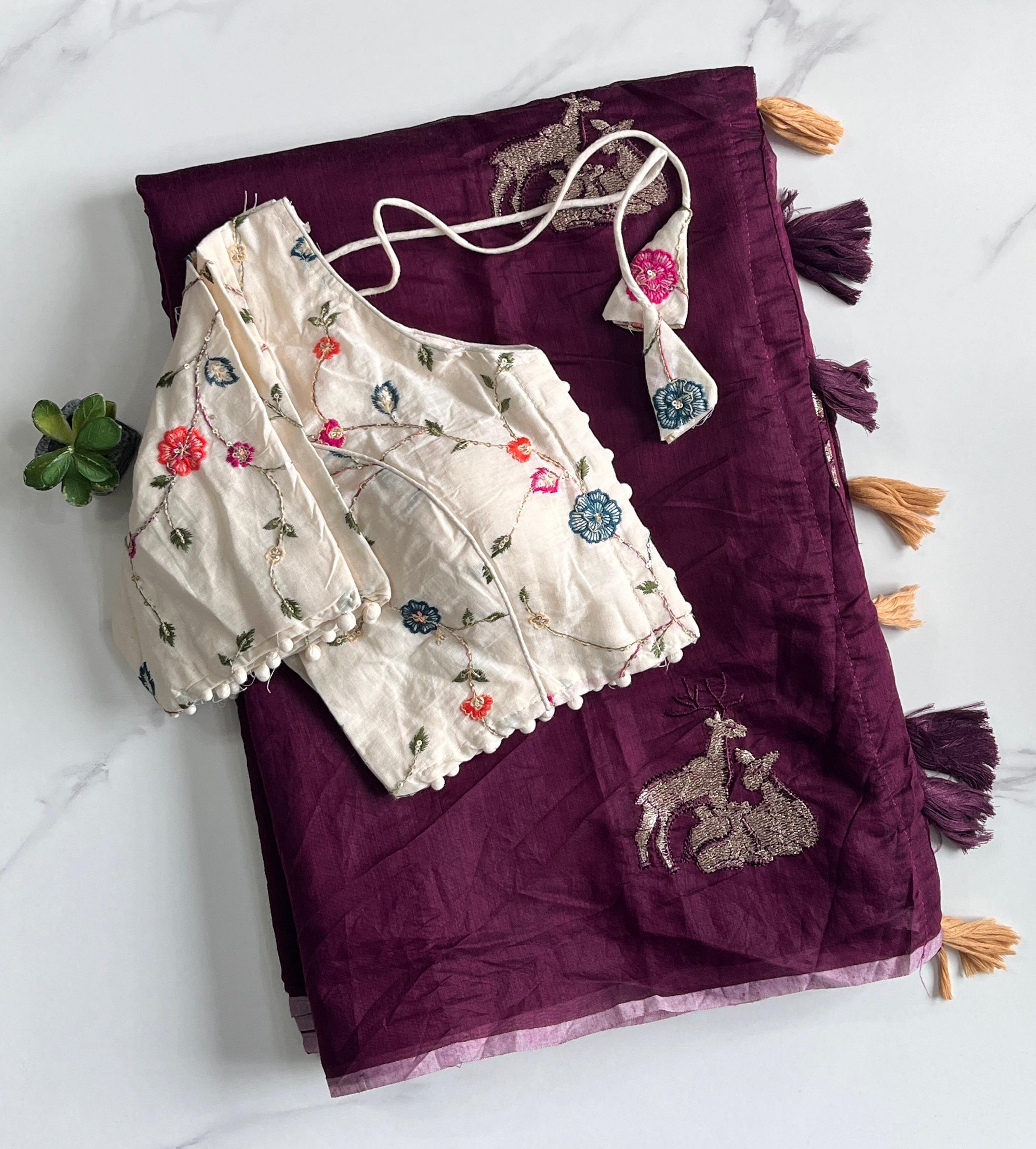 New Chanderi Cotton Embroidery n Tussels Work Fancy Designer Festive Wear Saree With Stitched Blouse