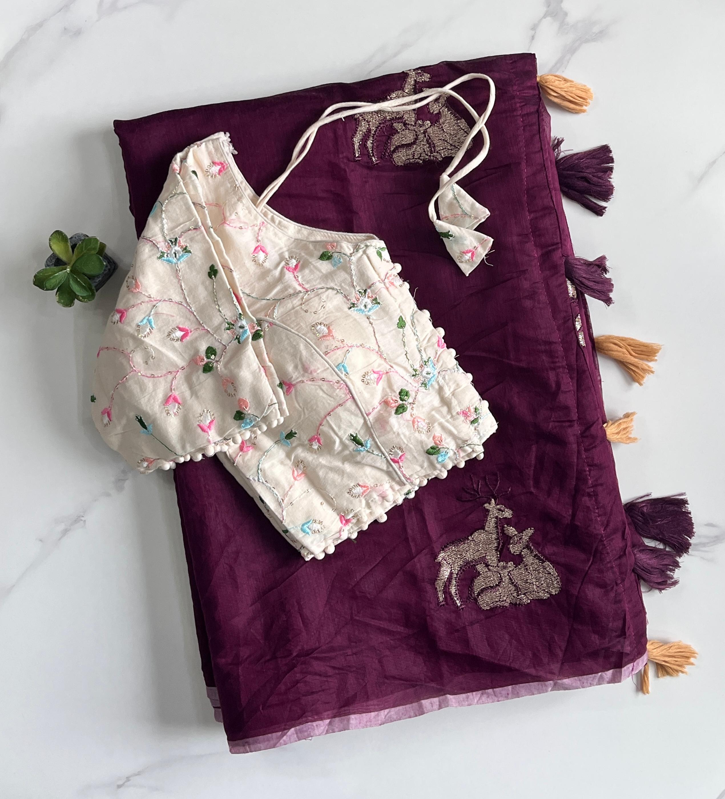 New Chanderi Cotton Embroidery n Tussels Work Fancy Designer Festive Wear Saree With Stitched Blouse