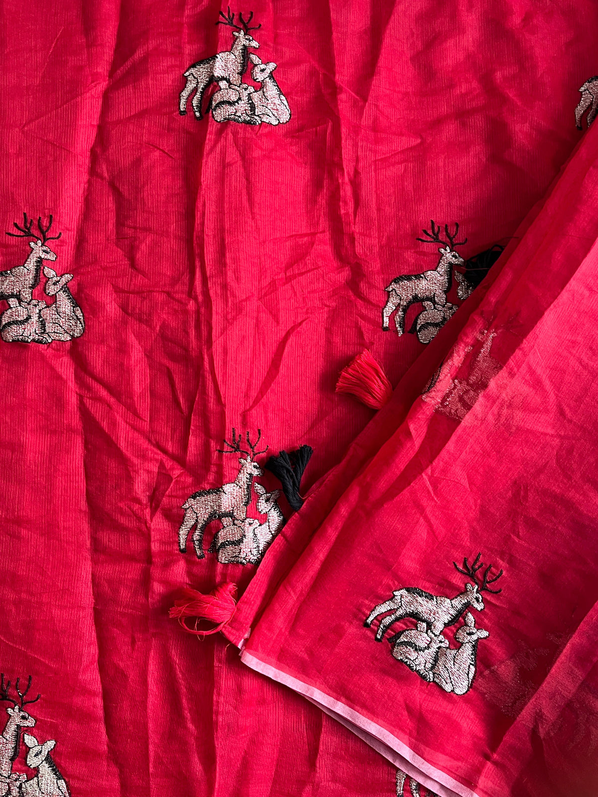 New Chanderi Cotton Embroidery n Tussels Work Fancy Designer Festive Wear Saree With Stitched Blouse