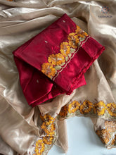 Load image into Gallery viewer, Eloquence Golden Color Pure Satin Chiffon Thread Embroidered Work Designer Saree With Fancifull Blouse Piece
