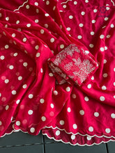 Load image into Gallery viewer, Charming Party Wear Tabi Silk Embroidery Work N Polka Butties Saree With Blouse For Wedding
