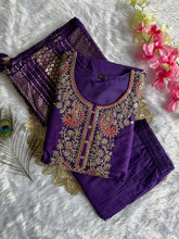 Load image into Gallery viewer, Incredible Function Wear Purple Color Roman Silk Embroidery n Sequence Work Designer Straight Kurta With Trouser n Dupatta Set
