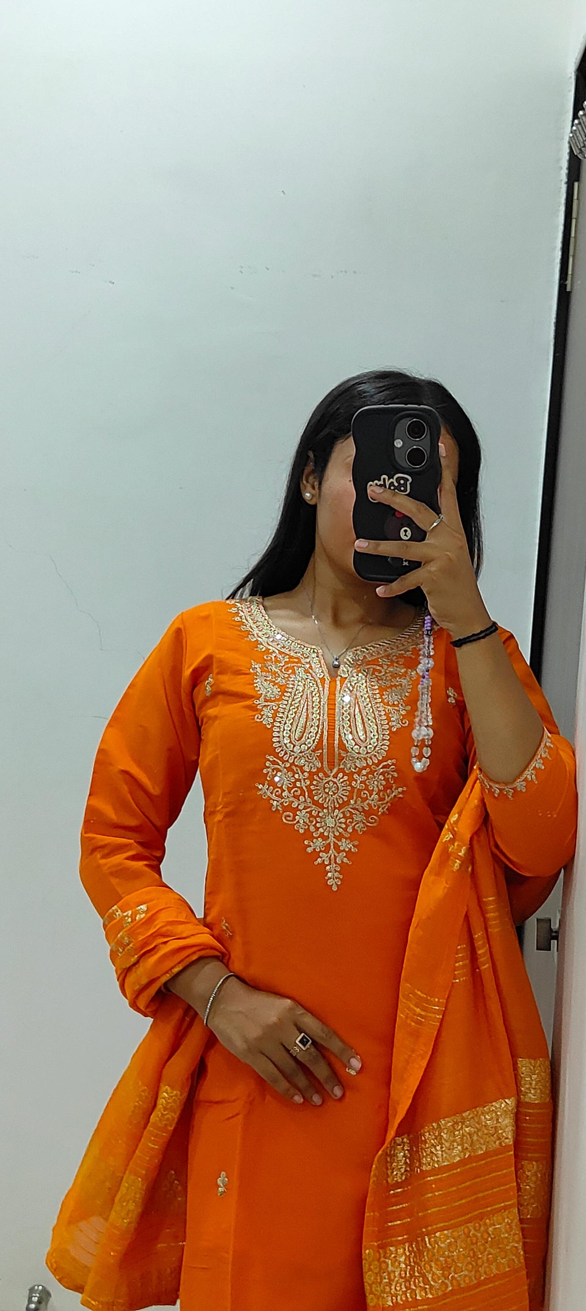Exquisite Festive Wear Orange Color Roman Silk Embroidery n Sequence Work Designer Straight Kurta With Trouser n Dupatta Set