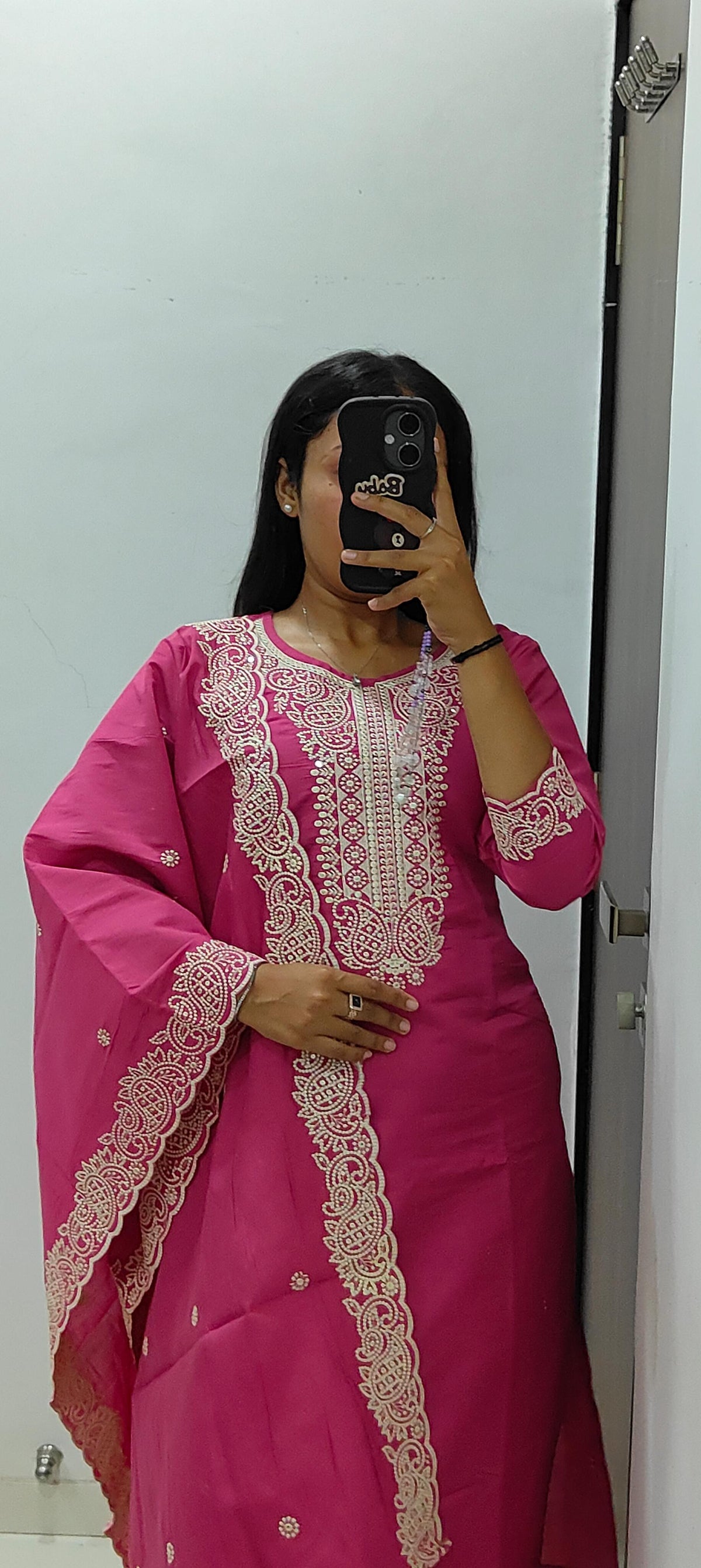Evocative Wedding Wear Peach Color Roman Silk Embroidery n Sequence Work Designer Straight Kurta With Trouser n Dupatta Set
