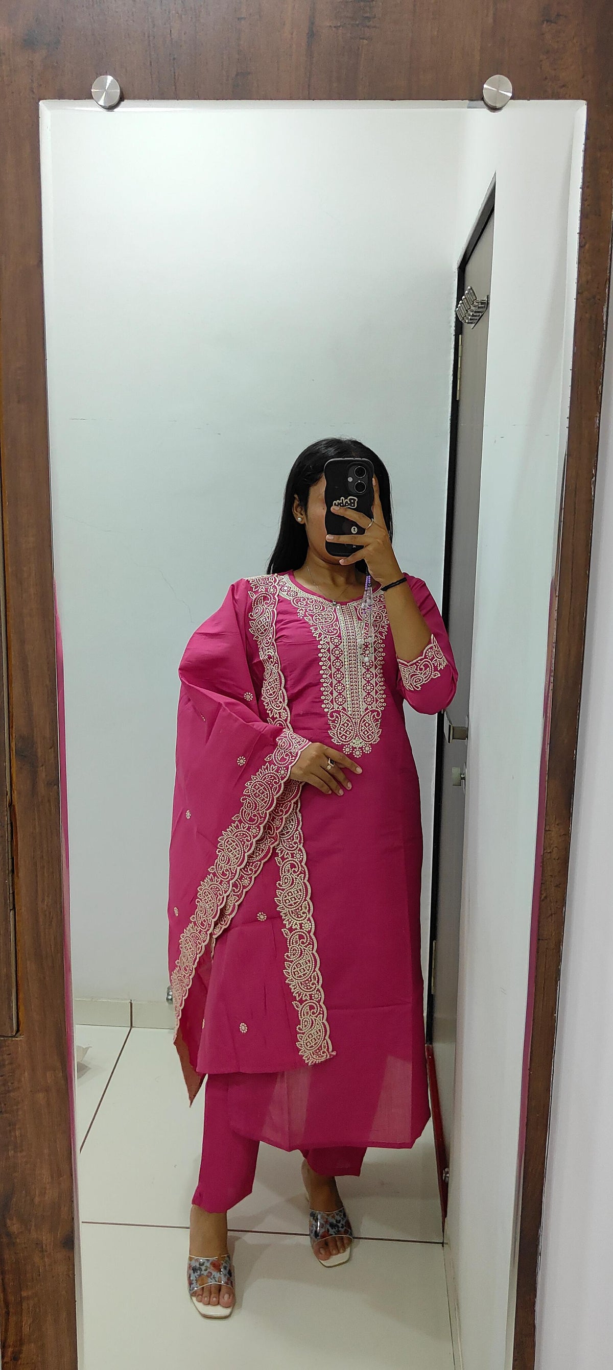 Evocative Wedding Wear Peach Color Roman Silk Embroidery n Sequence Work Designer Straight Kurta With Trouser n Dupatta Set