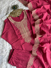 Load image into Gallery viewer, Evocative Wedding Wear Peach Color Roman Silk Embroidery n Sequence Work Designer Straight Kurta With Trouser n Dupatta Set
