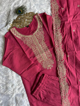 Load image into Gallery viewer, Evocative Wedding Wear Peach Color Roman Silk Embroidery n Sequence Work Designer Straight Kurta With Trouser n Dupatta Set
