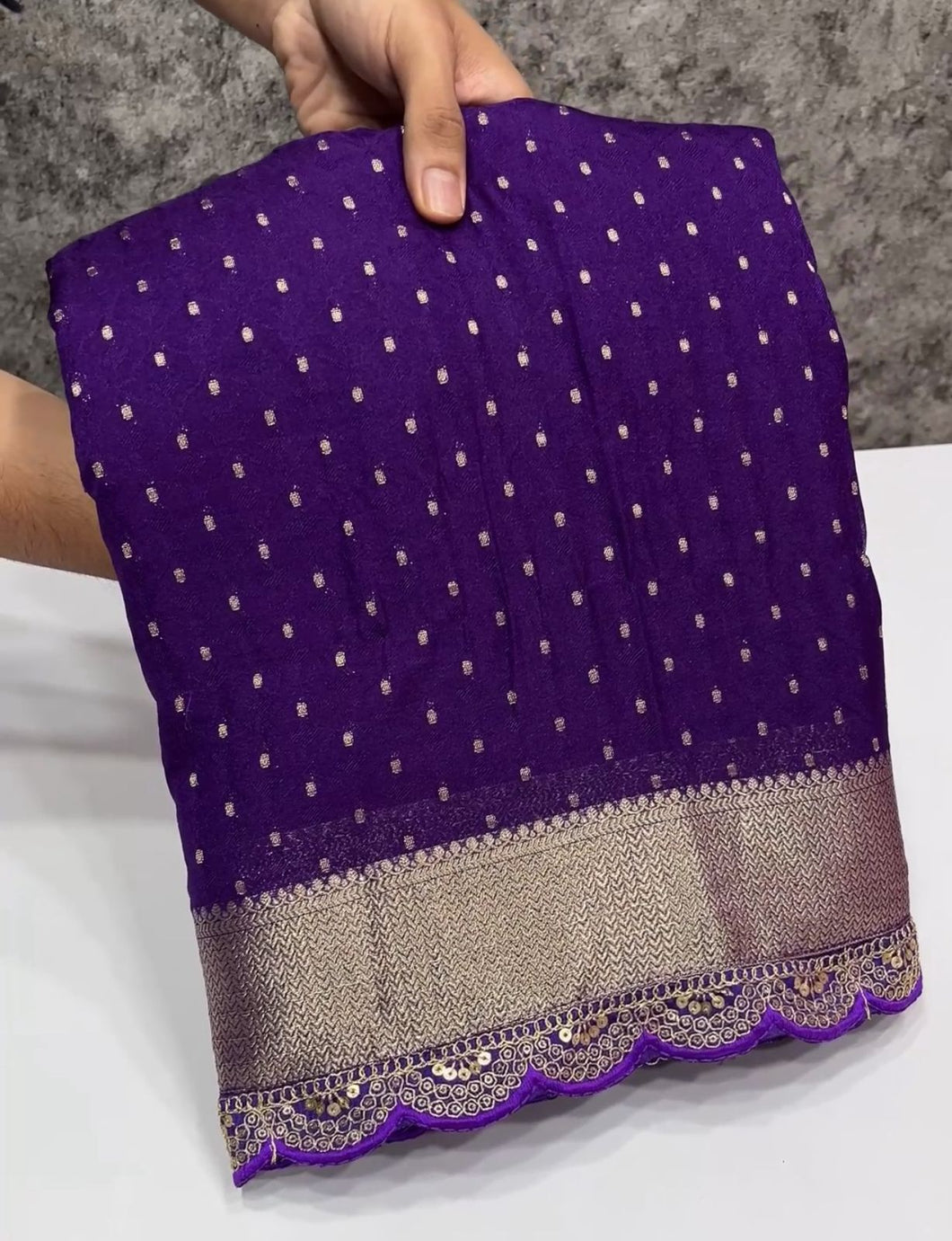 New Wedding wear Purple Color Georgette Gold Zari Weaving With Rich Weaving Pallu n Lace Work Fancy Designer Saree