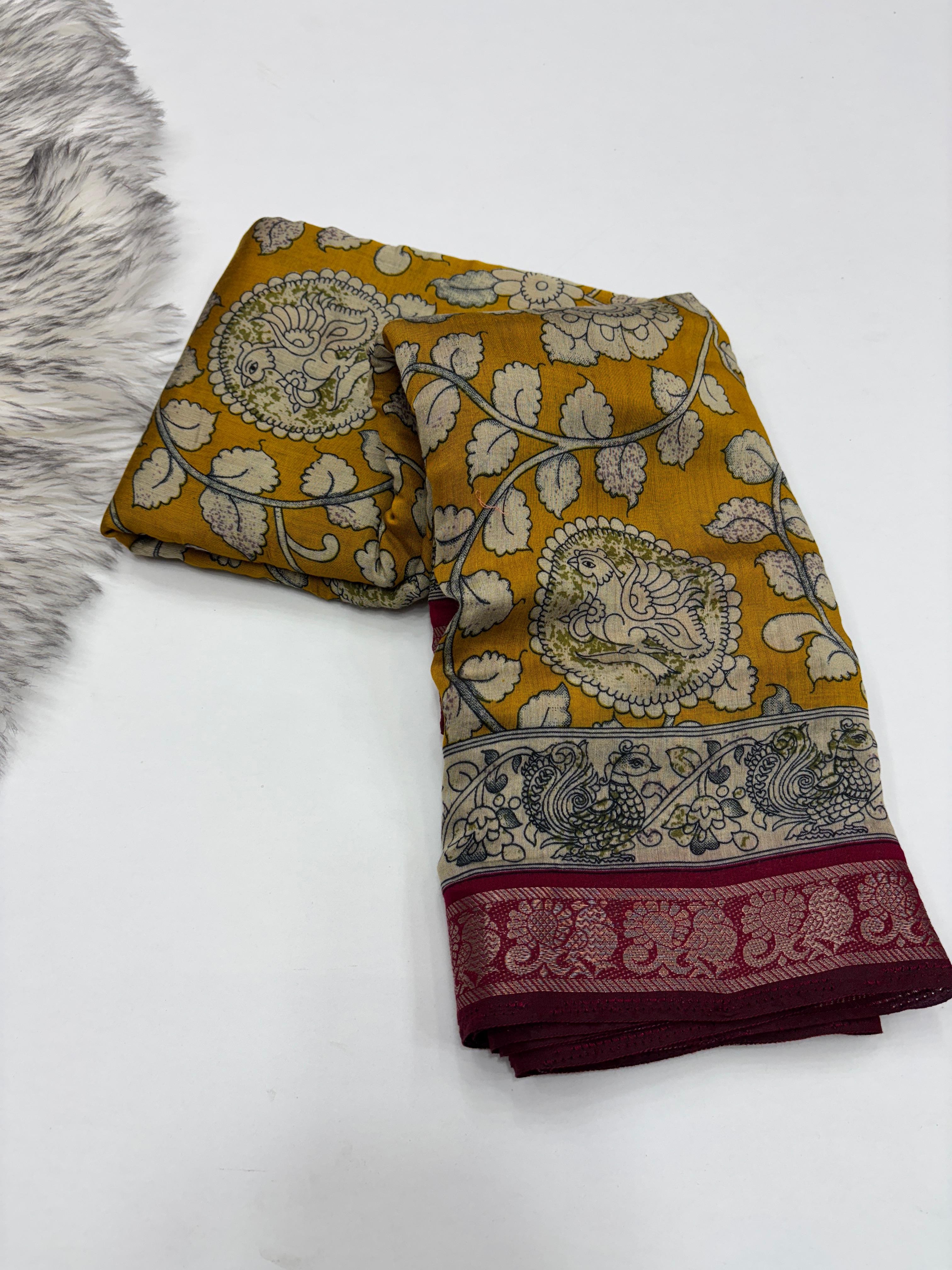 New Pure Mangalkari Viscouse Silk Print n Weaving Work Fancy Designer Festive Wear Saree for Women