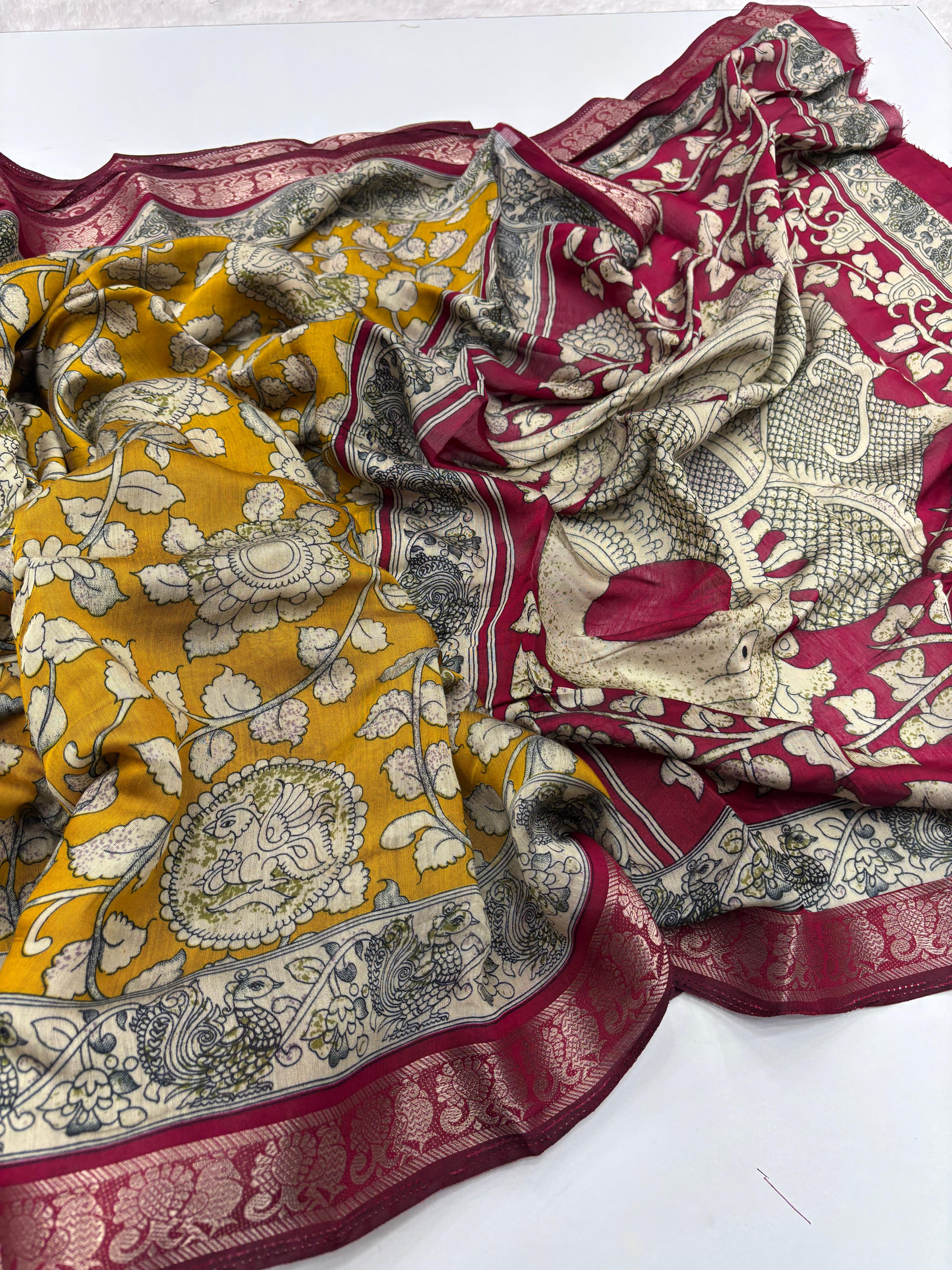 New Pure Mangalkari Viscouse Silk Print n Weaving Work Fancy Designer Festive Wear Saree for Women