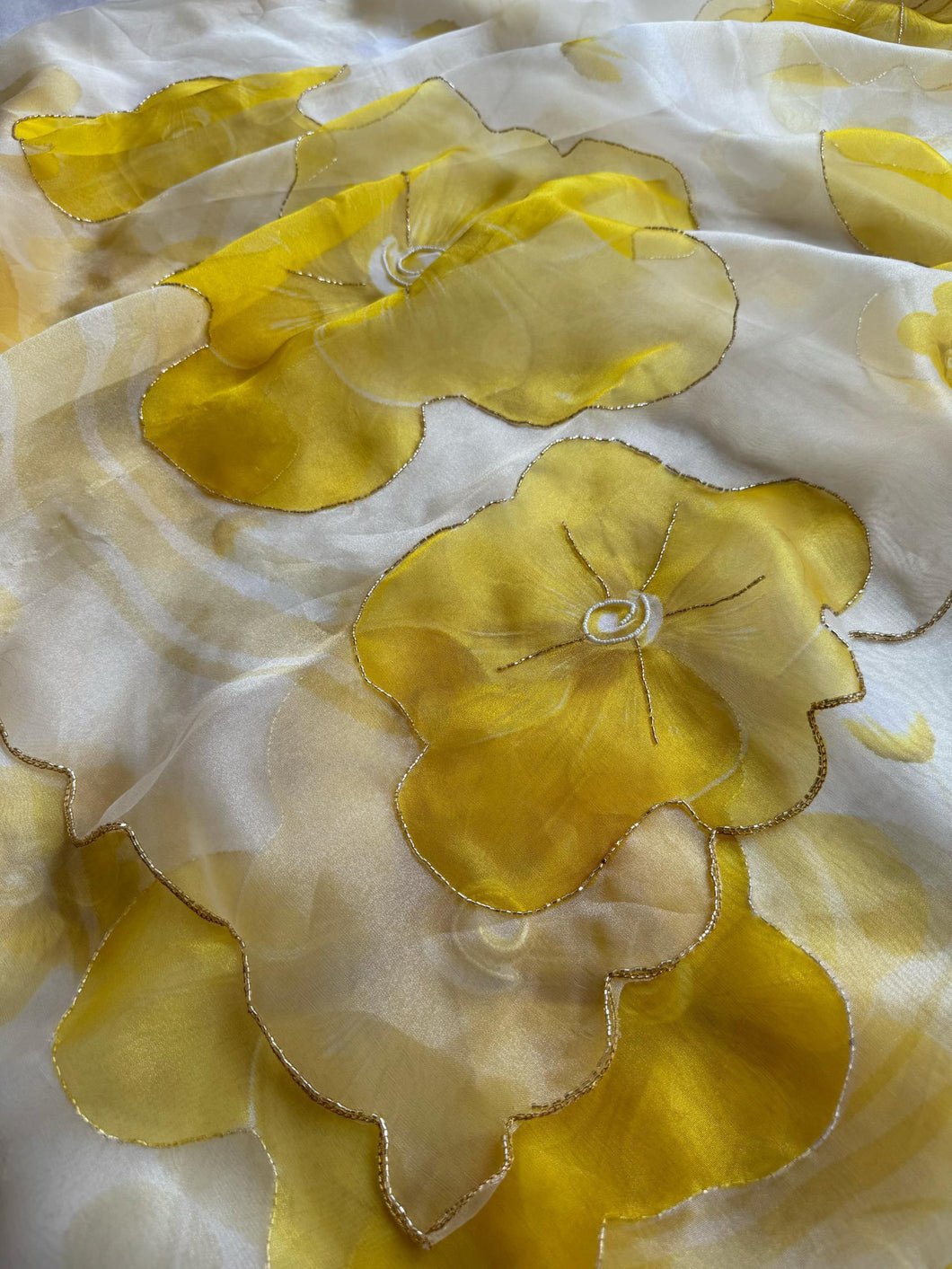 New Partywear Yellow Color Organza Silk Printed Hand Work Fancy Designer Saree With Unstitched Blouse