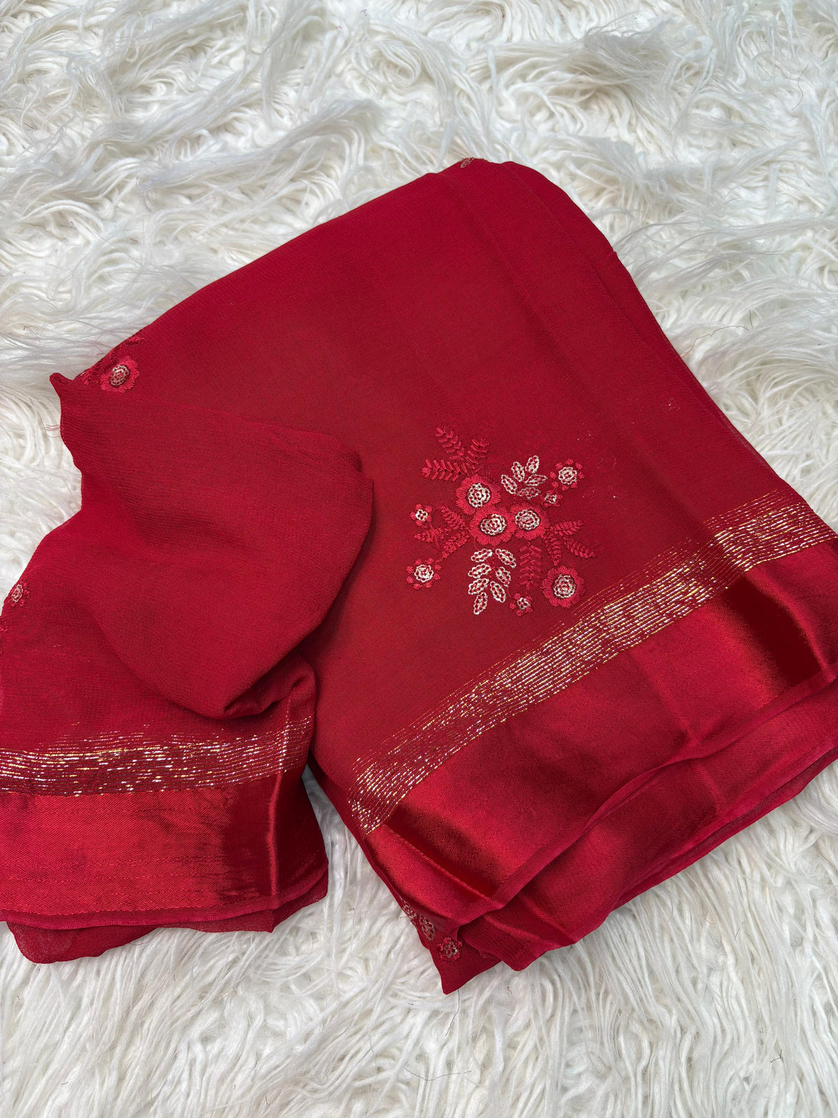 Glamorous Pure Viscose Georgette Fabric With Satin Border n Sequence Work Saree With Ravishing Blouse Piece