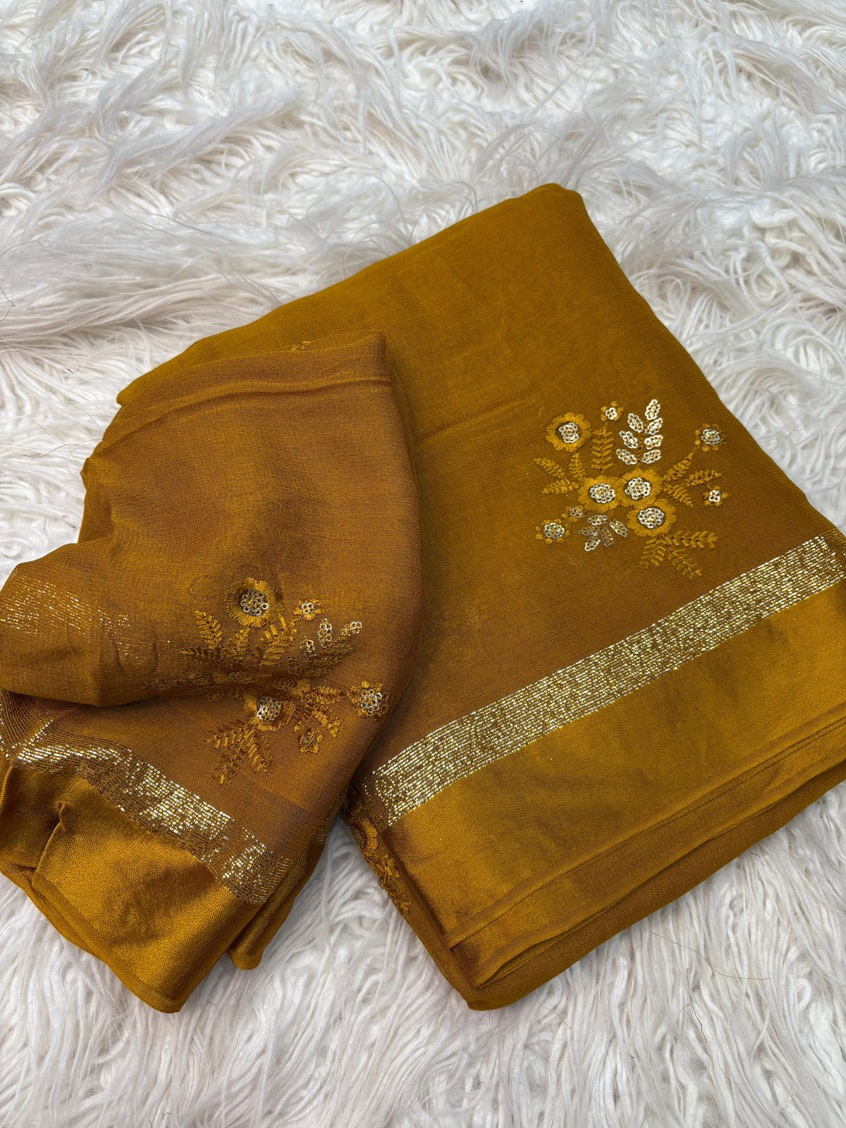 Glamorous Pure Viscose Georgette Fabric With Satin Border n Sequence Work Saree With Ravishing Blouse Piece