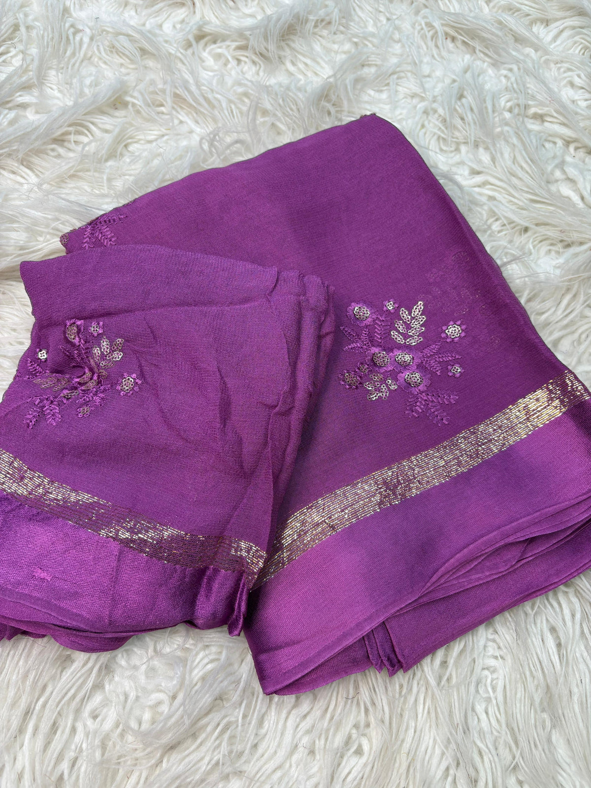 Glamorous Pure Viscose Georgette Fabric With Satin Border n Sequence Work Saree With Ravishing Blouse Piece
