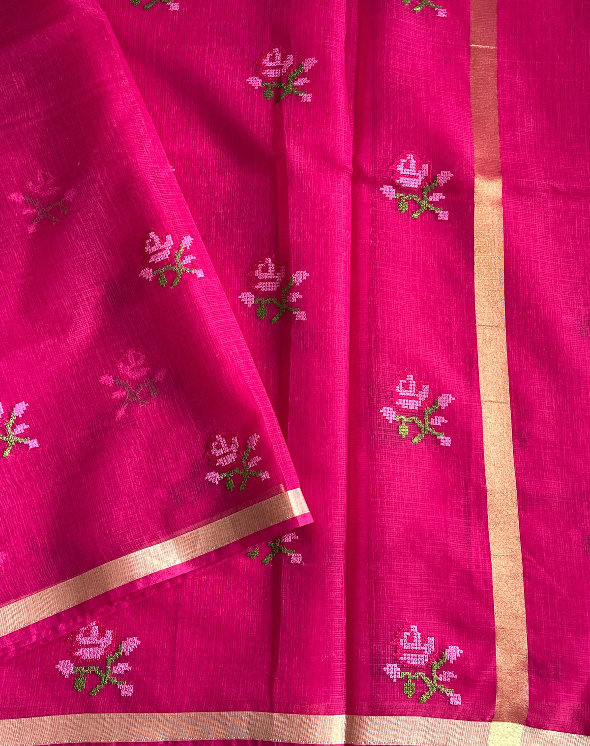 New Wedding Wear Pure Kota Doriya with embroidery work flower on all over the saree with Unstitched Blouse Piece