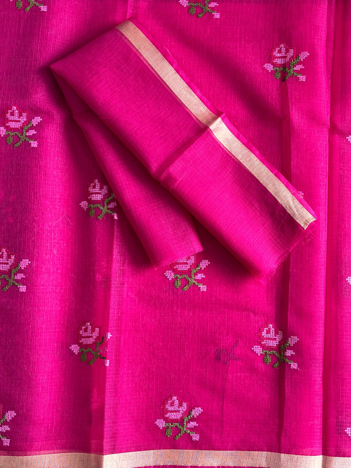 New Wedding Wear Pure Kota Doriya with embroidery work flower on all over the saree with Unstitched Blouse Piece
