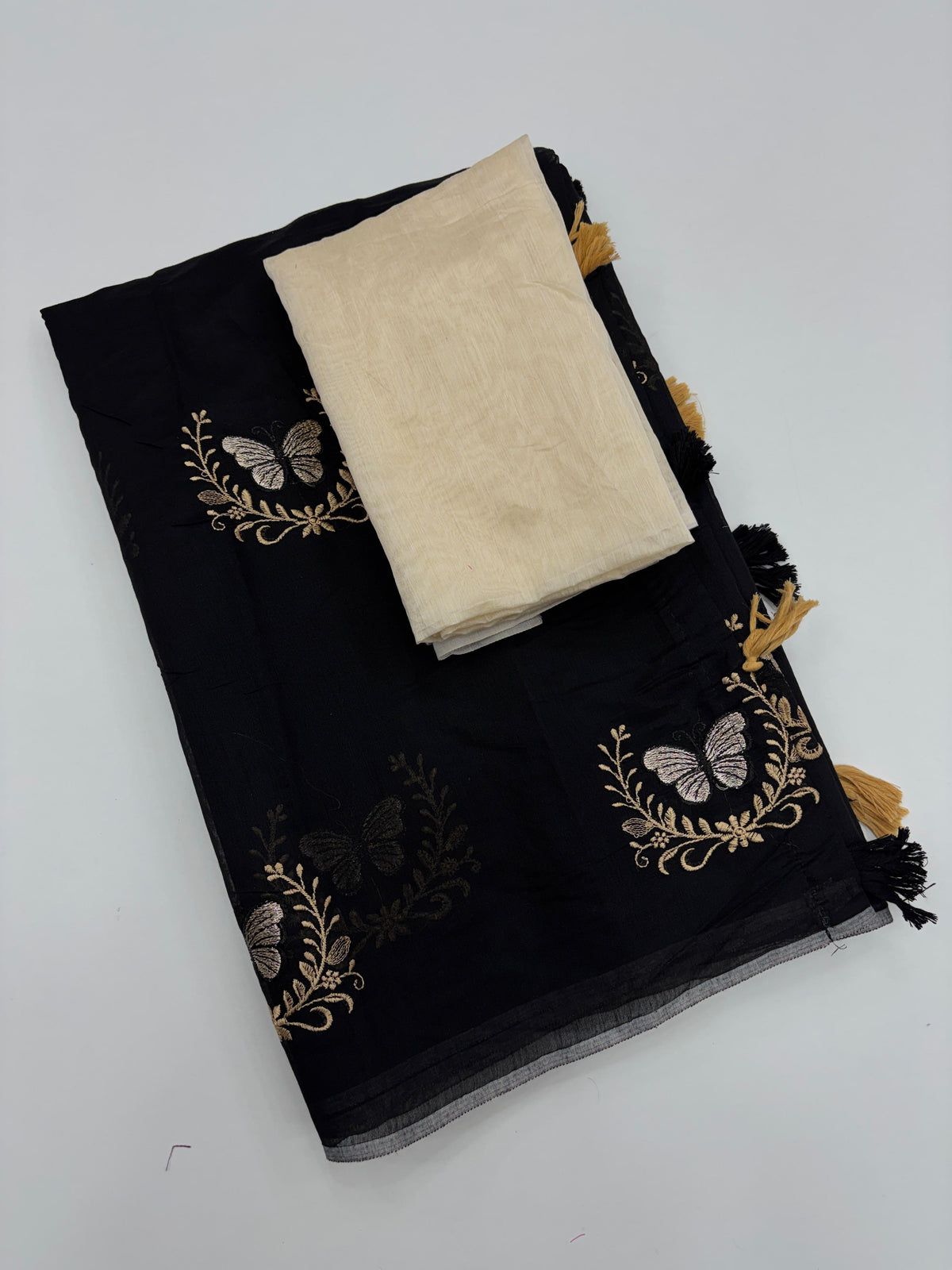 Divine Function Wear Soft Chanderi Cotton Silk Butterfly Design Embroidery n Tussels Work Fancy Saree