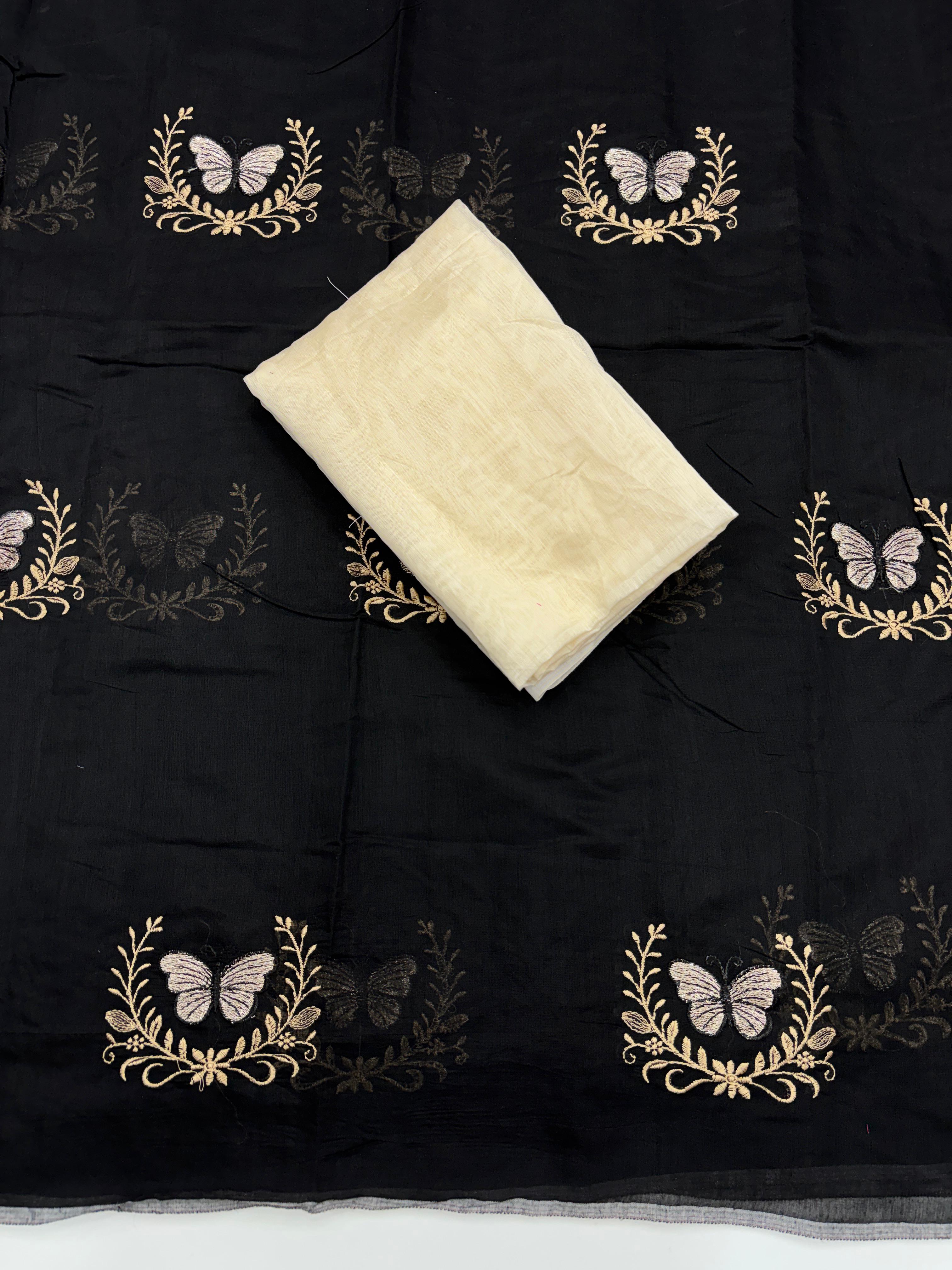 Divine Function Wear Soft Chanderi Cotton Silk Butterfly Design Embroidery n Tussels Work Fancy Saree