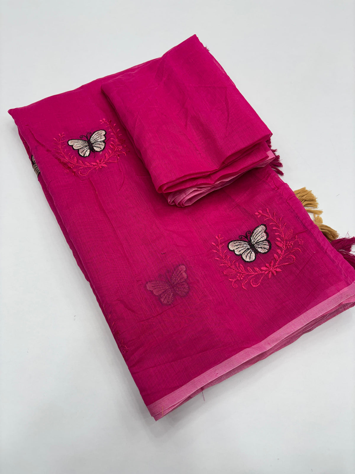 Divine Function Wear Soft Chanderi Cotton Silk Butterfly Design Embroidery n Tussels Work Fancy Saree