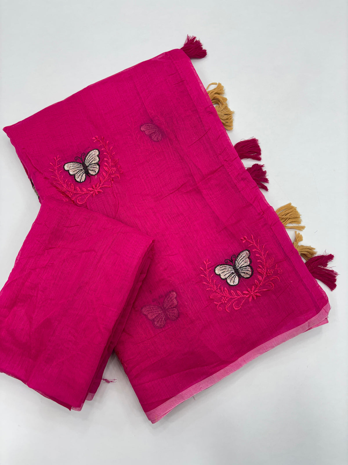 Divine Function Wear Soft Chanderi Cotton Silk Butterfly Design Embroidery n Tussels Work Fancy Saree