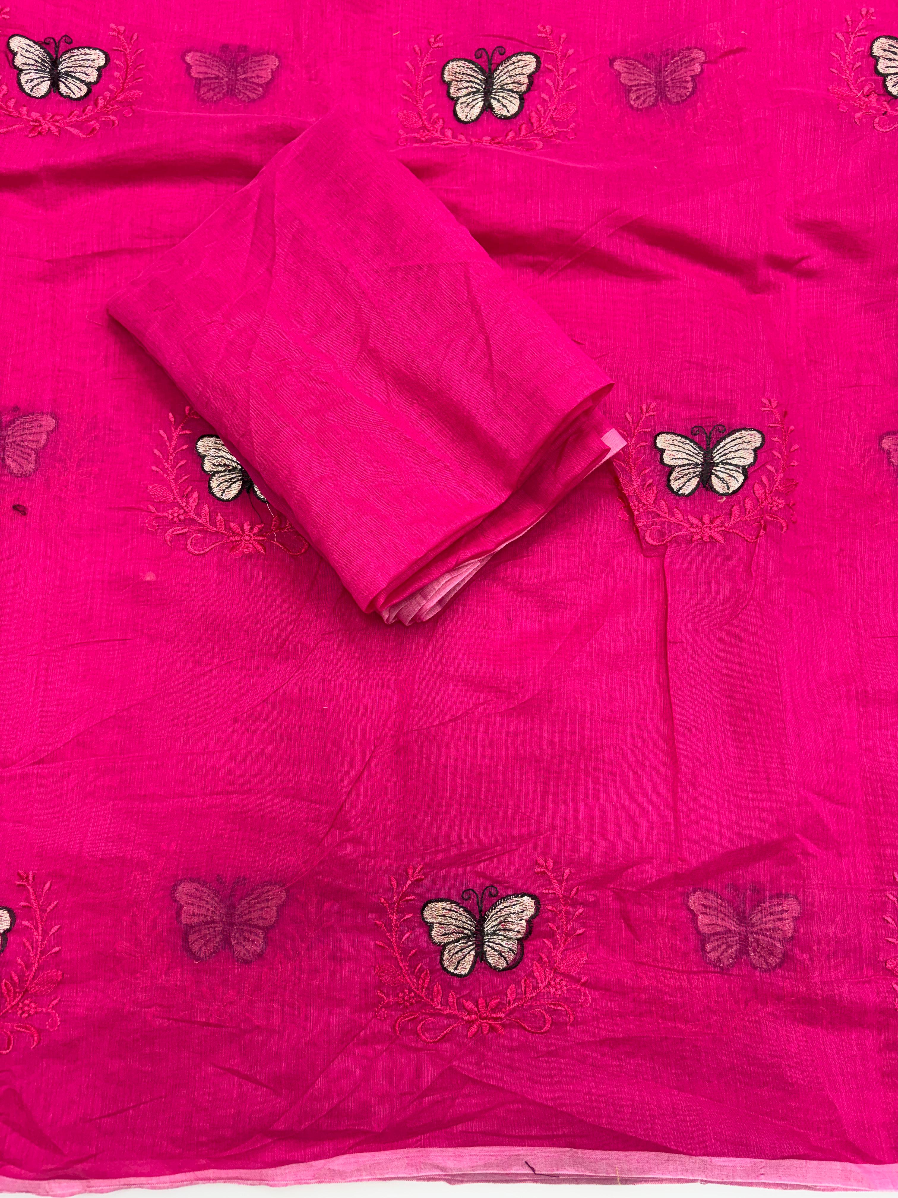 Divine Function Wear Soft Chanderi Cotton Silk Butterfly Design Embroidery n Tussels Work Fancy Saree